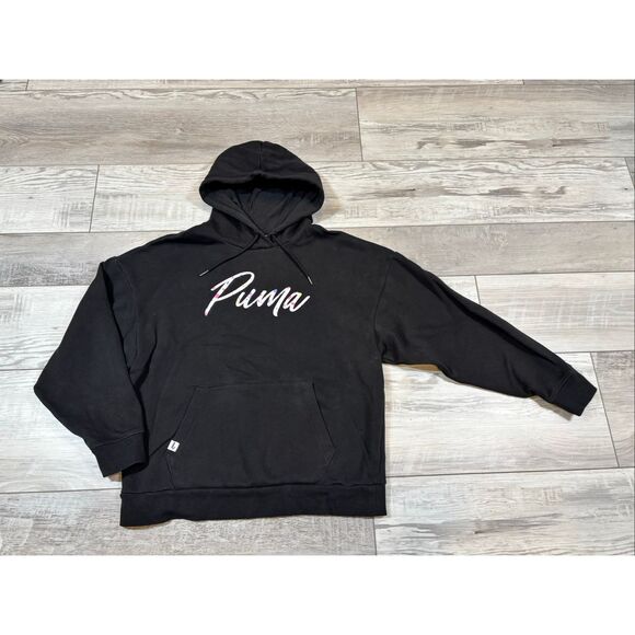 Puma black hoodie sweatshirt with floral/paint splatter/tie-dye logo size M - Picture 1 of 10